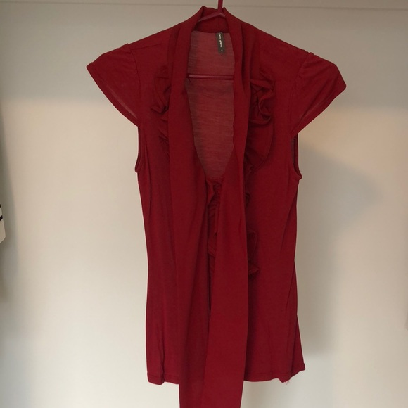 Red Blouse from Naf Naf with Front Tie and Ruffles - Picture 1 of 10